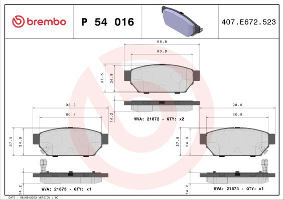 A.B.S. P 54 016 BREMBO Bremsbelagsatz, Scheibenbremse